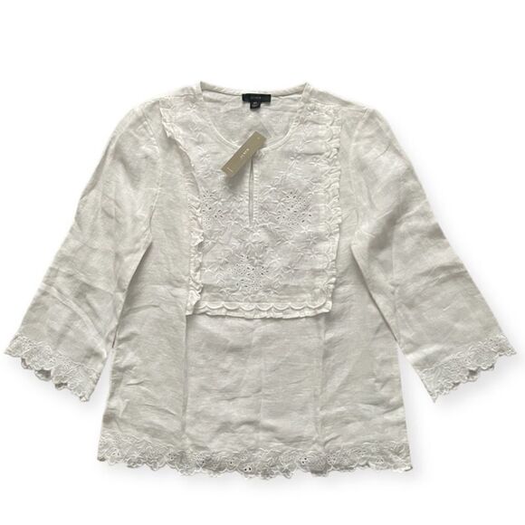 J. Crew Tops - J. Crew White embroidered linen blouse size XS 000058